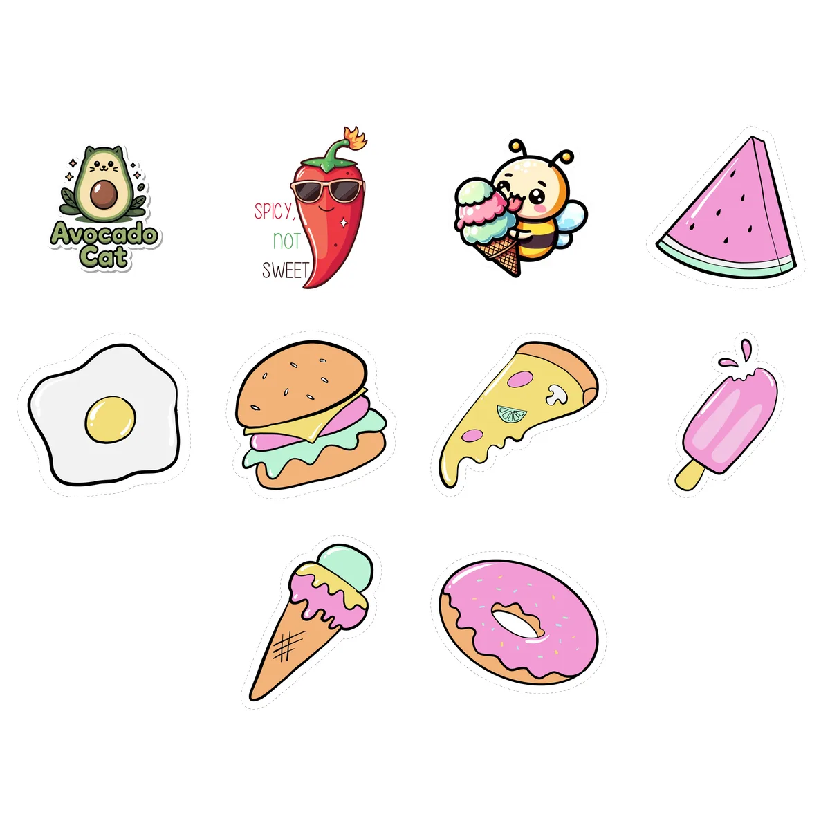Pizza & Kawaii Food Sticker Pack #1 (10 Stickers)