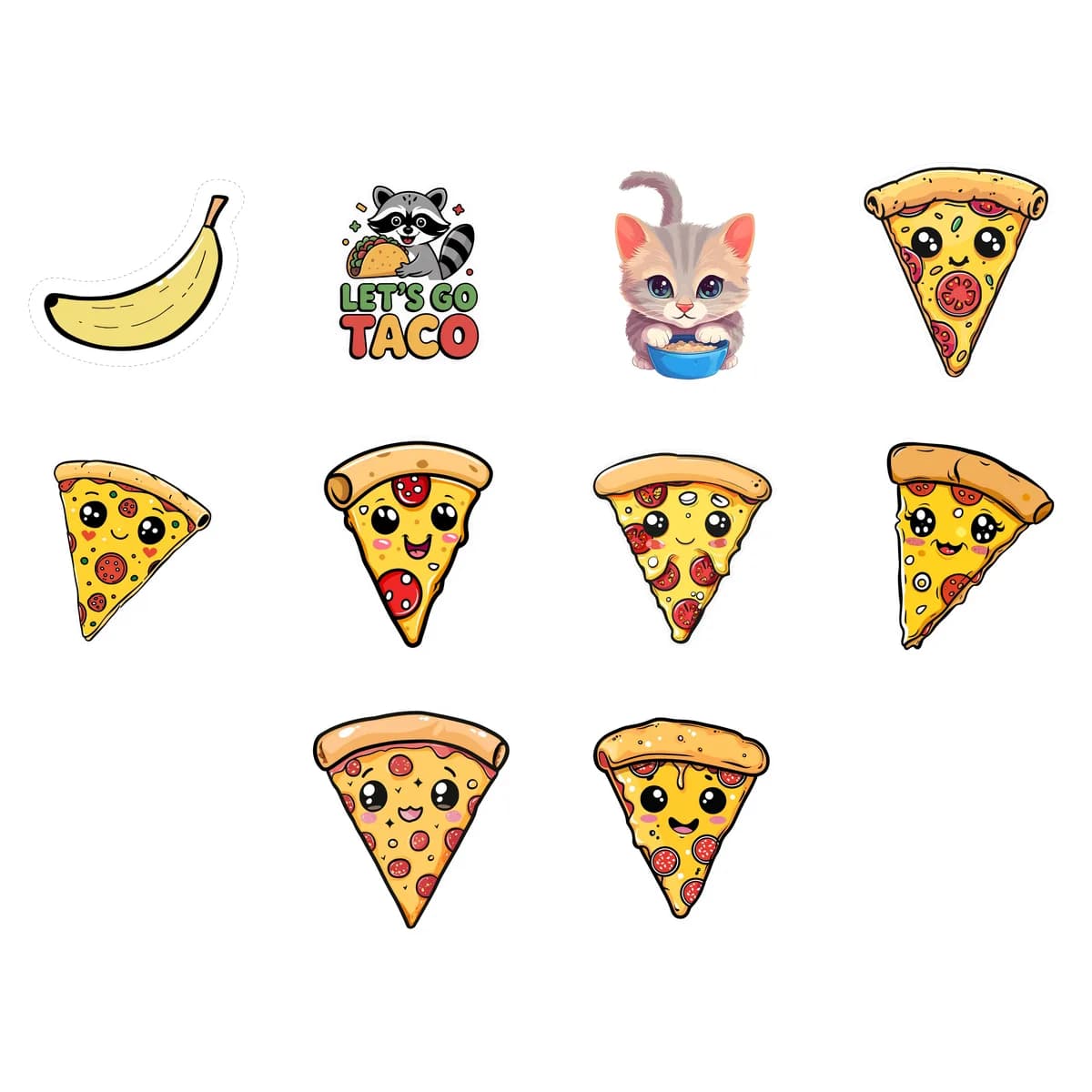 Pizza & Kawaii Food Sticker Pack #2 (10 Stickers)
