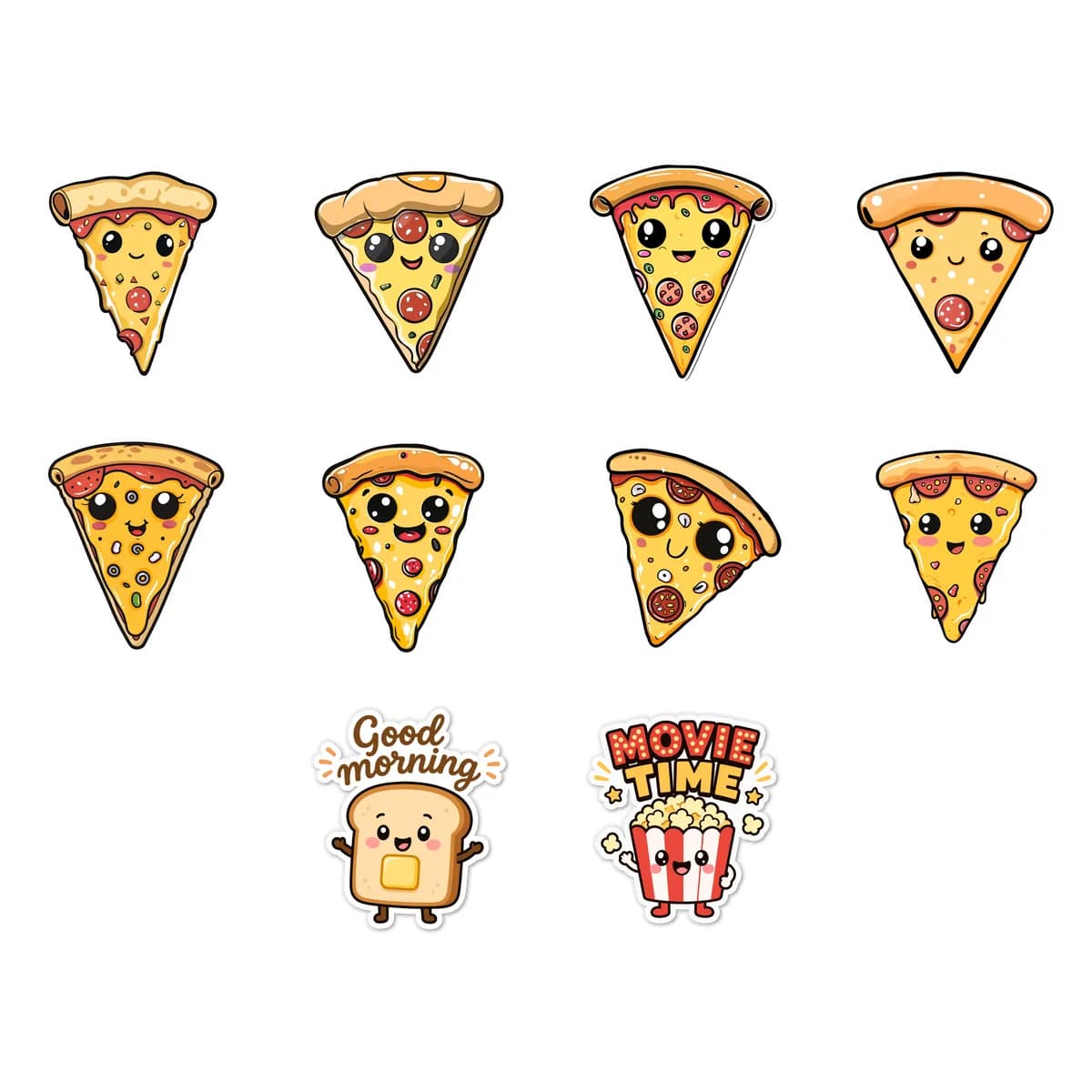Pizza & Kawaii Food Sticker Pack #5 (10 Stickers)