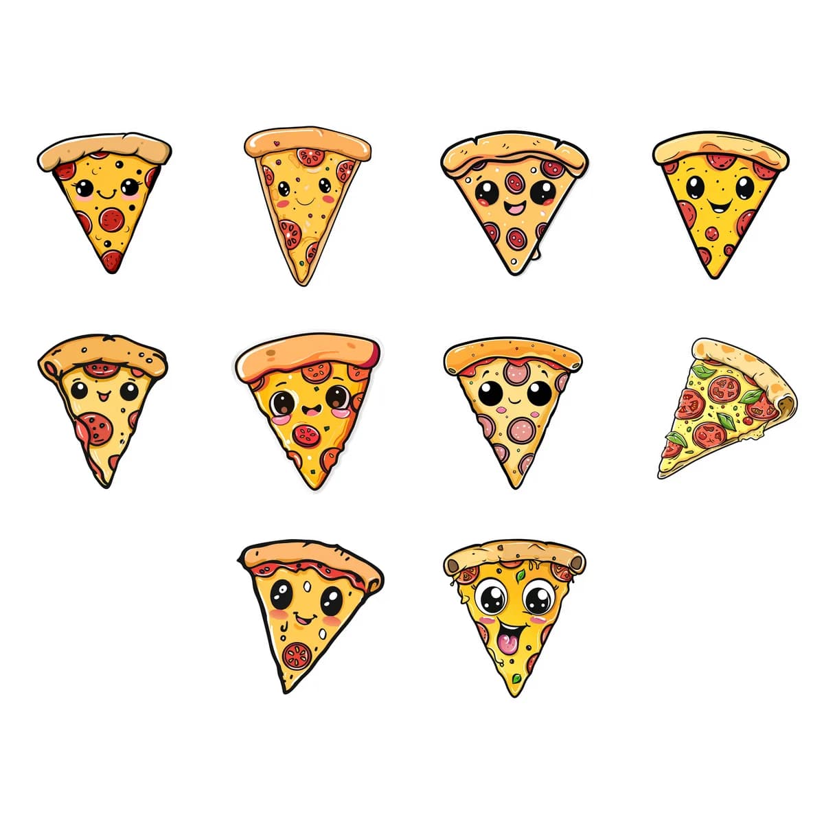 Pizza & Kawaii Food Sticker Pack #4 (10 Stickers)