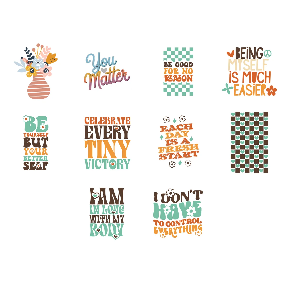 Retro & Groovy Sticker Pack #7 (10 Stickers)