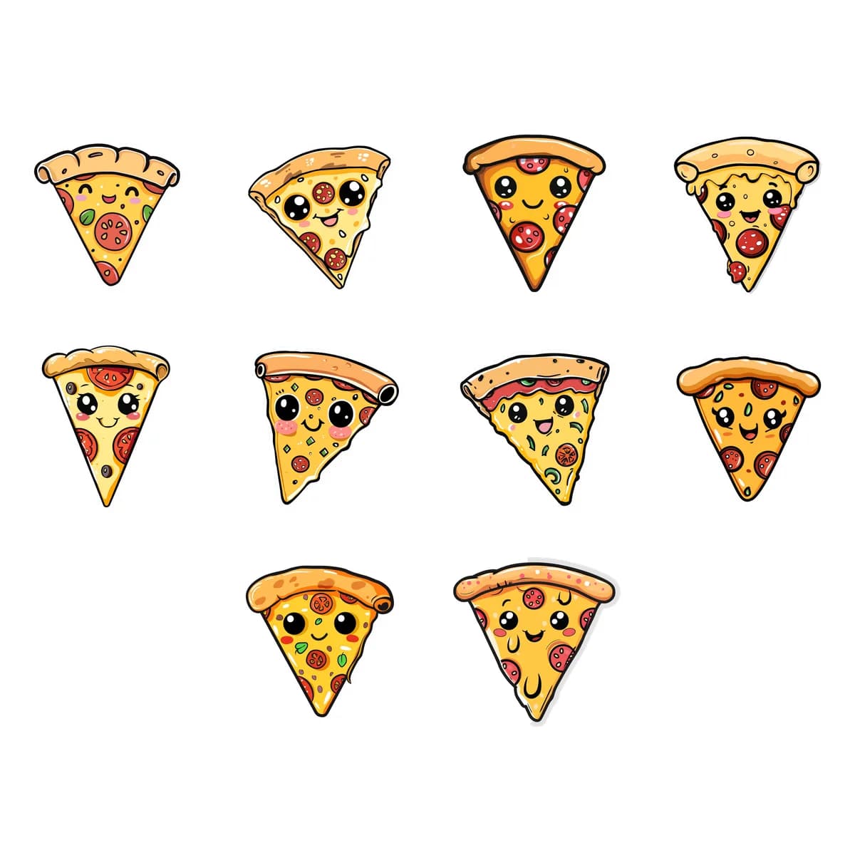 Pizza & Kawaii Food Sticker Pack #3 (10 Stickers)