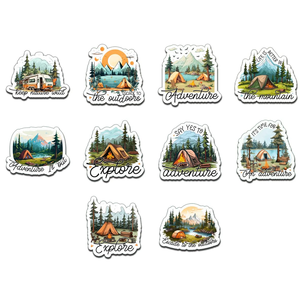 Camping & Outdoors Sticker Pack #1 (10 Stickers)