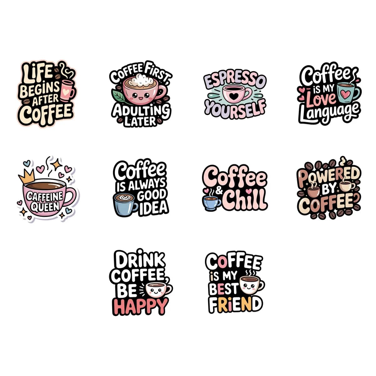 Coffee Lover Sticker Pack #4 (10 Stickers)
