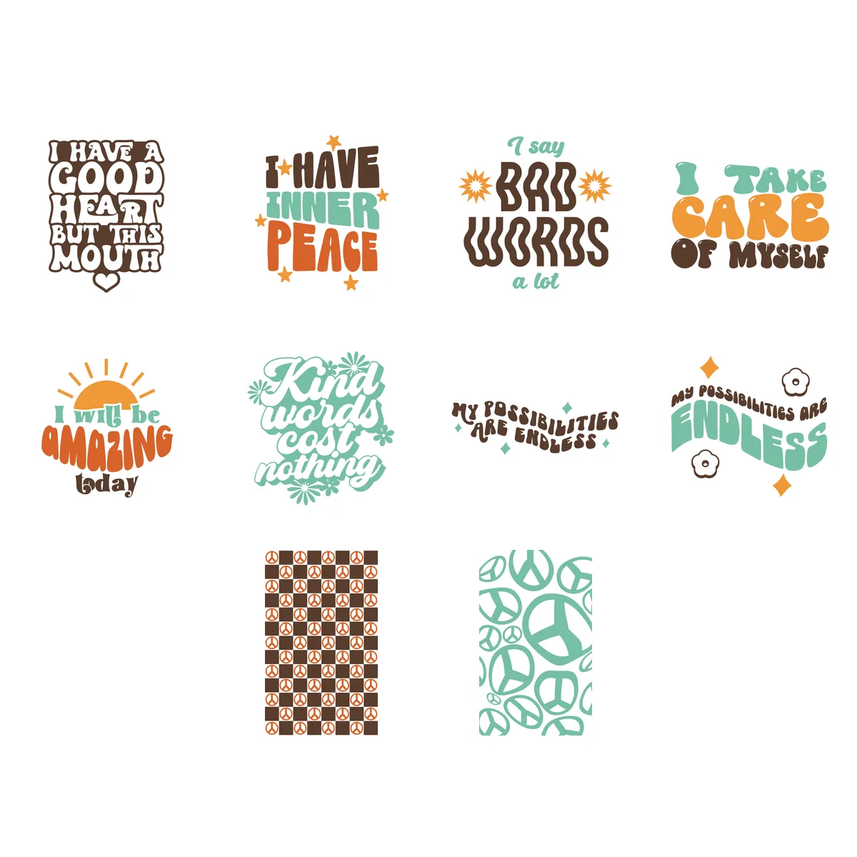 Retro & Groovy Sticker Pack #8 (10 Stickers)