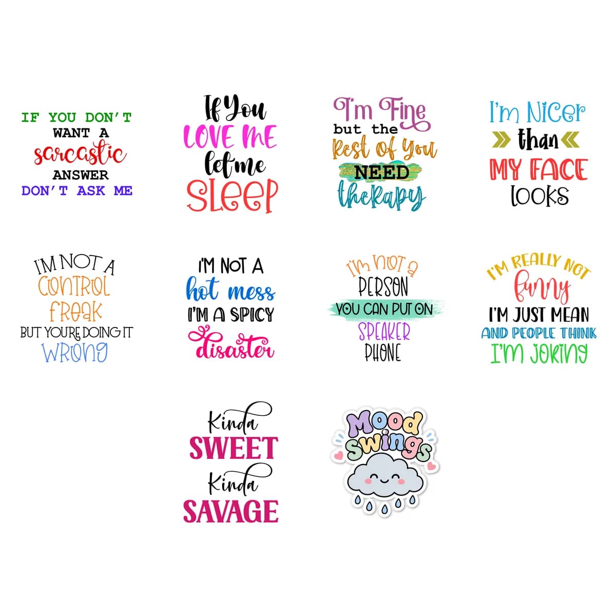 Funny & Sarcastic Sticker Pack #2 (10 Stickers)