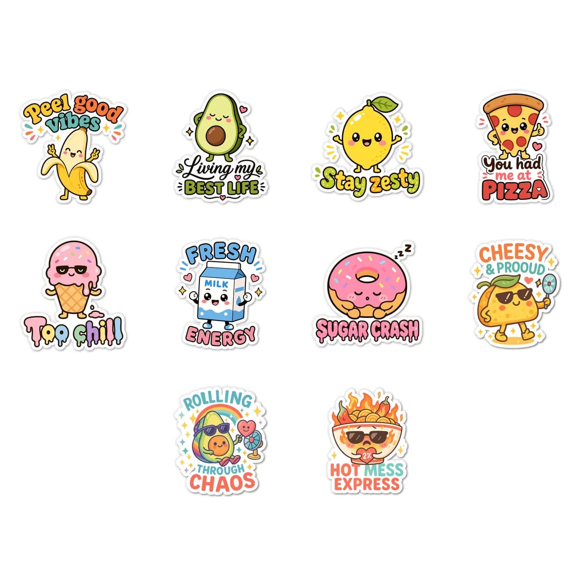 Pizza & Kawaii Food Sticker Pack #6 (10 Stickers)